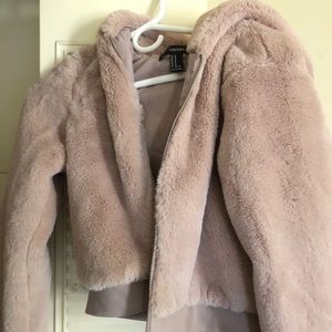 *SOLD*  Forever 21 pink fur jacket w hoodie